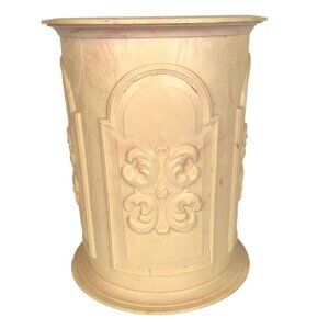 Vintage Molded Plastic Wastebasket Trash Can Peach Pink Column Design